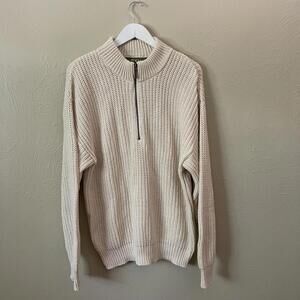 Classic Large Cotton Fisherman Knit Half-Zip Sweater Neutral Cream Made in USA